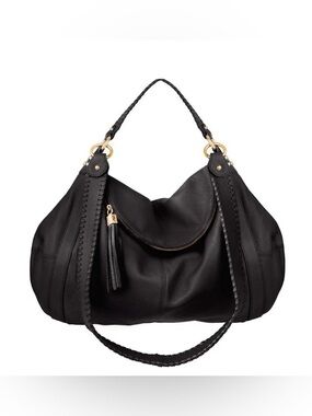 Onna Ehrlich Large Black Leather Tassel Shoulder Hobo